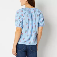 St. John's Bay Womens Keyhole Neck Elbow Sleeve Blouse