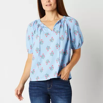 St. John's Bay Womens Keyhole Neck Elbow Sleeve Blouse