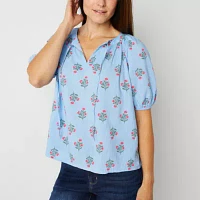 St. John's Bay Womens Keyhole Neck Elbow Sleeve Blouse