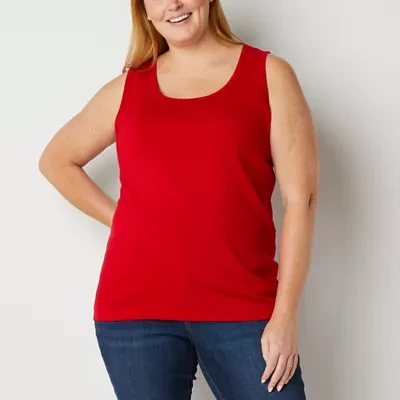 St. John's Bay Womens Plus Scoop Neck Sleeveless Tank Top
