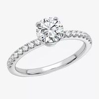 (G-H / Si1-Si2) Womens 1 CT. T.W. Lab Grown White Diamond 10K Gold Round Side Stone Engagement Ring