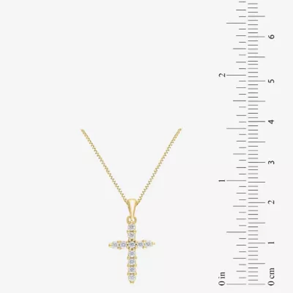 Womens 1/4 CT. T.W. Natural White Diamond 14K Gold Cross Pendant Necklace