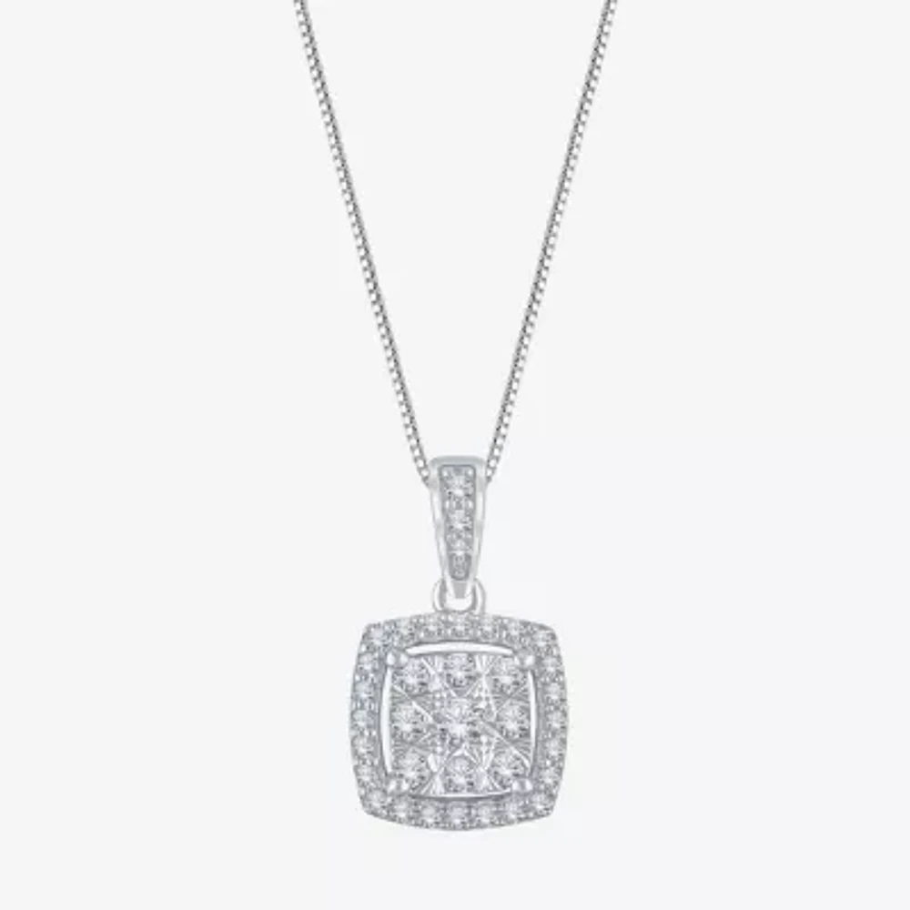 Diamond Blossom Womens 1/4 CT. T.W. Natural White Diamond 10K White Gold Square Pendant Necklaces