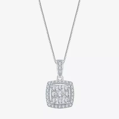 Diamond Blossom Womens 1/4 CT. T.W. Natural White Diamond 10K White Gold Square Pendant Necklaces