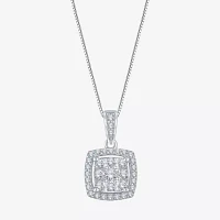 Diamond Blossom Womens 1/4 CT. T.W. Natural White Diamond 10K White Gold Square Pendant Necklace