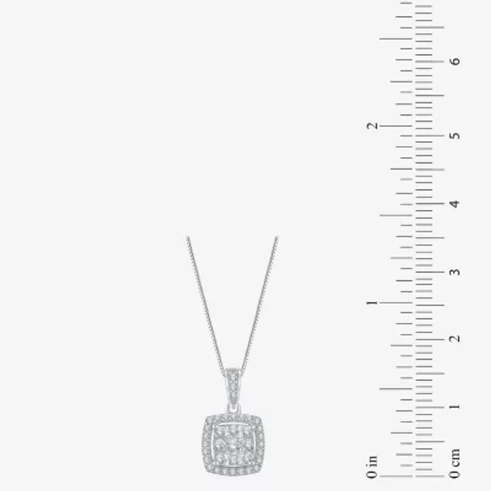 Diamond Blossom Womens 1/4 CT. T.W. Natural White Diamond 10K White Gold Square Pendant Necklace