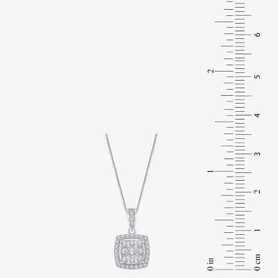 Diamond Blossom Womens 1/4 CT. T.W. Natural White Diamond 10K White Gold Square Pendant Necklace