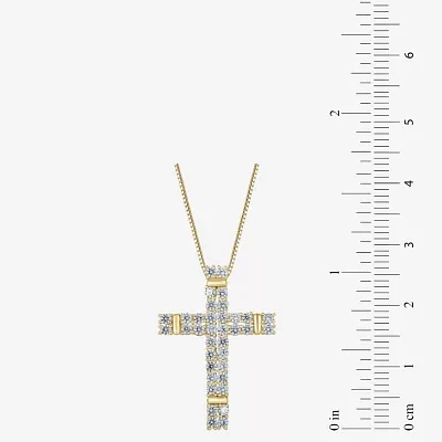 (H-I / I1) Womens 1 CT. T.W. Lab Grown White Diamond 10K Gold Cross Pendant Necklace