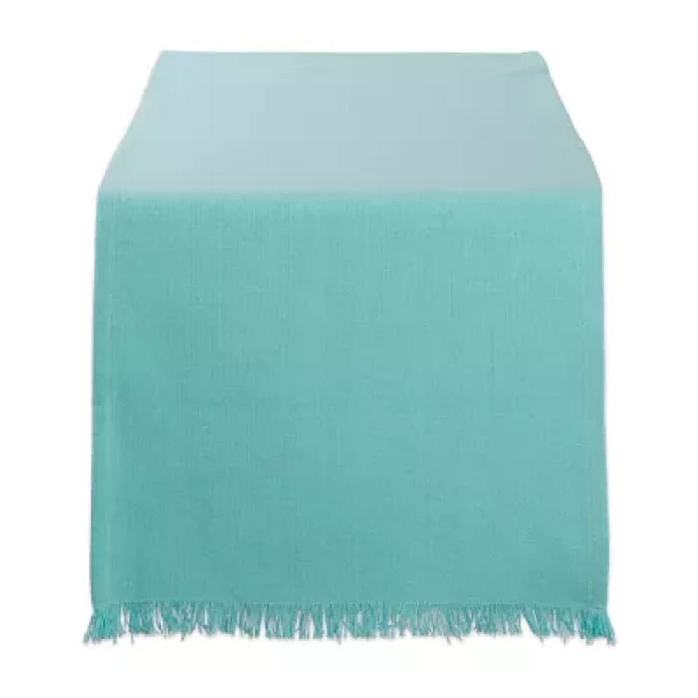 Design Imports Aqua Solid Heavyweight Fringed Table Runner