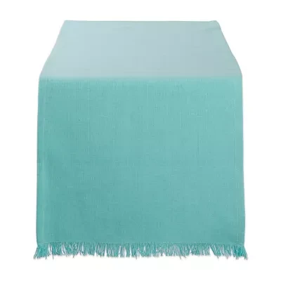 Design Imports Aqua Solid Heavyweight Fringed Table Runner