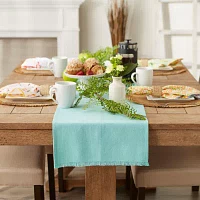 Design Imports Aqua Solid Heavyweight Fringed Table Runner