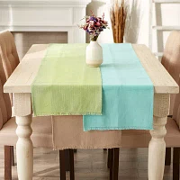 Design Imports Aqua Solid Heavyweight Fringed Table Runner