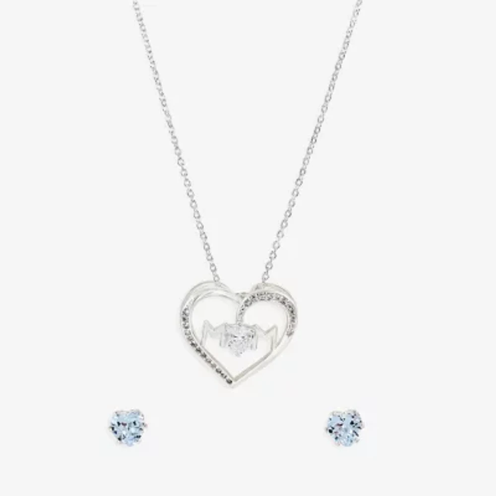 Sparkle Allure Light Up Box -pc. Cubic Zirconia Pure Silver Over Brass Heart Jewelry Set