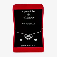 Sparkle Allure Light Up Box -pc. Cubic Zirconia Pure Silver Over Brass Heart Jewelry Set