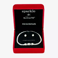 Sparkle Allure Light Up Box 2-pc. Cubic Zirconia Simulated Pearl Pure Silver Over Brass Oval Jewelry Set