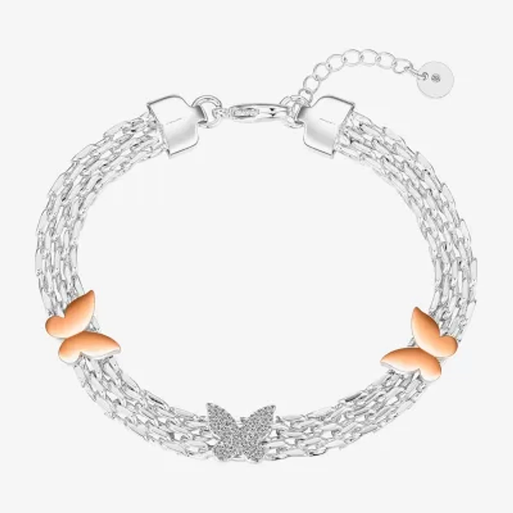 Gratitude & Grace Cubic Zirconia 14K Gold Over Brass Pure Silver Over Brass 8 1/2 Inch Fashion Butterfly Chain Bracelet