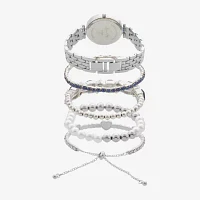 Womens Crystal Accent Silver Tone 5-pc. Watch Boxed Set A1300s-42-J28