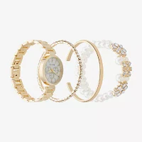 Womens Crystal Accent Gold Tone 4-pc. Watch Boxed Set A1307g-42-E27