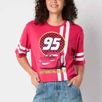 Jerry Leigh Juniors Pixar Lightning Mcqueen Boyfriend Tee Womens Crew Neck Short Sleeve Cars Graphic T-Shirt