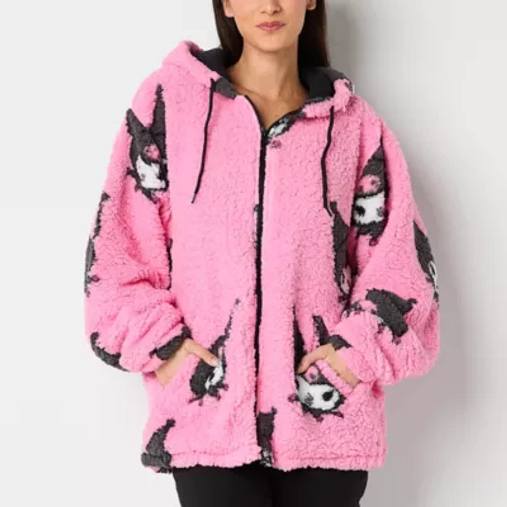 Juniors Kuromi Sherpa Hoodie Womens Long Sleeve Hello Kitty Zipper