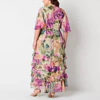 Melonie T Womens Short Sleeve Floral Maxi Dress Plus