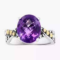 Effy Final Call Womens Genuine Purple Amethyst 18K Gold Sterling Silver Oval Cocktail Ring