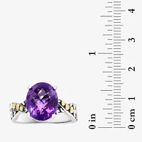 Effy Final Call Womens Genuine Purple Amethyst 18K Gold Sterling Silver Oval Cocktail Ring