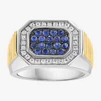 Effy Final Call Mens Genuine Multi Color Sapphire Sterling Silver Round Fashion Ring