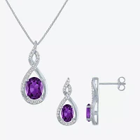 Lab Created Purple Amethyst Sterling Silver Jewelry Set