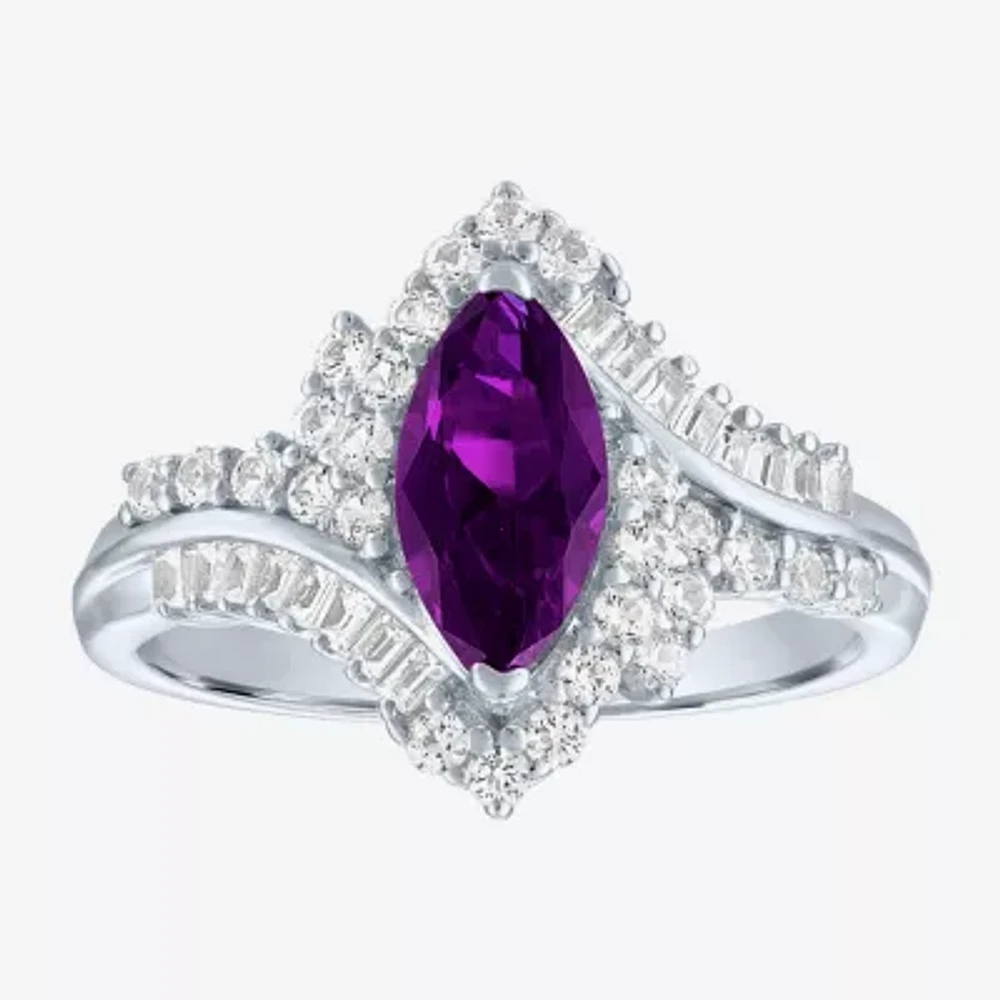 Gemstone Sterling Silver Marquise Halo Cocktail Ring