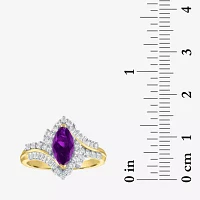 Womens Gemstone14K Gold Over Silver Halo Side Stone Cocktail Ring