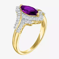 Womens Gemstone14K Gold Over Silver Halo Side Stone Cocktail Ring