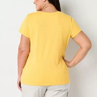 St. John's Bay Womens Plus V Neck Short Sleeve T-Shirt