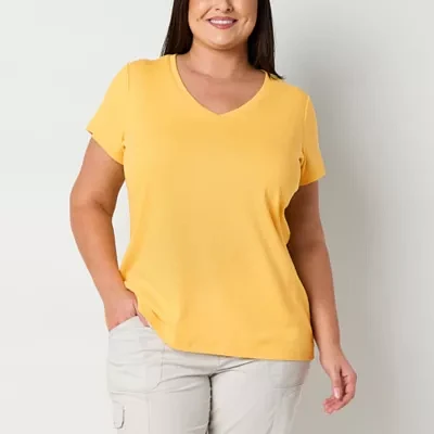 St. John's Bay Womens Plus V Neck Short Sleeve T-Shirt