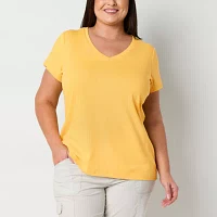 St. John's Bay Womens Plus V Neck Short Sleeve T-Shirt