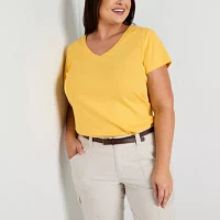 St. John's Bay Womens Plus V Neck Short Sleeve T-Shirt