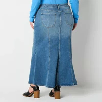 a.n.a Fit And Flare Womens High Rise Long Denim Skirt-Plus