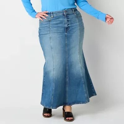 a.n.a Fit And Flare Womens High Rise Long Denim Skirt-Plus