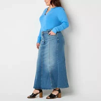 a.n.a Fit And Flare Womens High Rise Long Denim Skirt-Plus