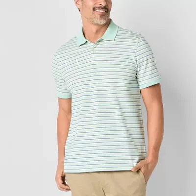 St. John's Bay Essential Striped Oxford Mens Classic Fit Short Sleeve Polo Shirt
