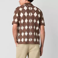 Mens Short Sleeve Button-Down Crochet Shirt