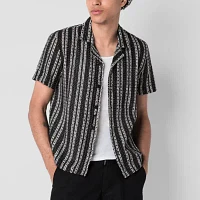 Mens Short Sleeve Striped Button-Down Shirt