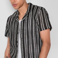 Mens Short Sleeve Striped Button-Down Shirt