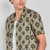 Mens Short Sleeve Button-Down Eyelet Shirt