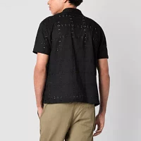 Mens Short Sleeve Button-Down Eyelet Shirt