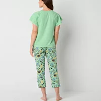 Liz Claiborne Womens Round Neck Short Sleeve 2-pc. Pant Pajama Set