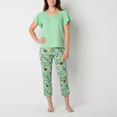 Liz Claiborne Womens Round Neck Short Sleeve 2-pc. Pant Pajama Set