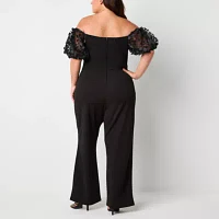 Premier Amour Off The Shoulder Womens Short Sleeve Jumpsuit-Plus