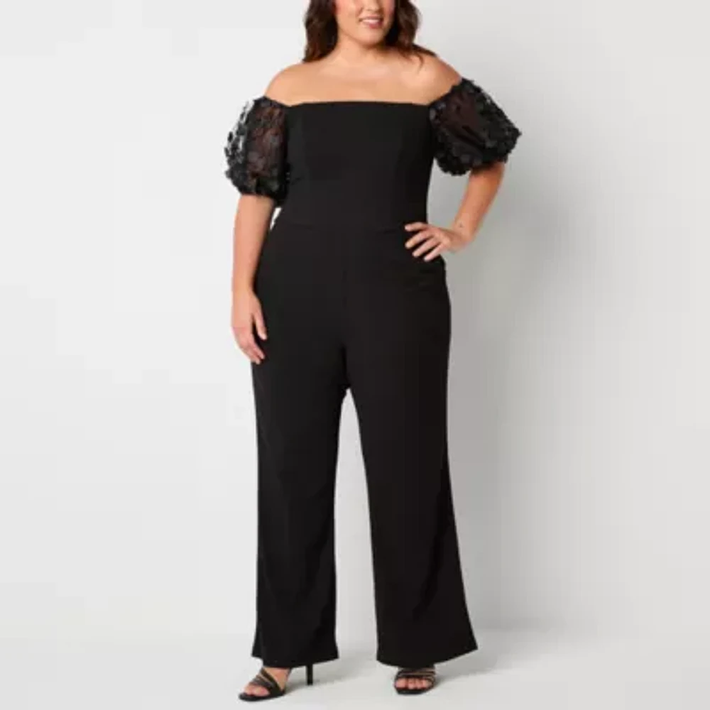 Premier Amour Off The Shoulder Womens Short Sleeve Jumpsuit-Plus