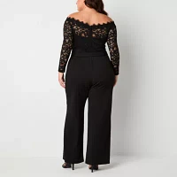 Premier Amour Off The Shoulder Womens Long Sleeve Jumpsuit-Plus